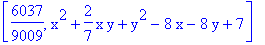 [6037/9009, x^2+2/7*x*y+y^2-8*x-8*y+7]